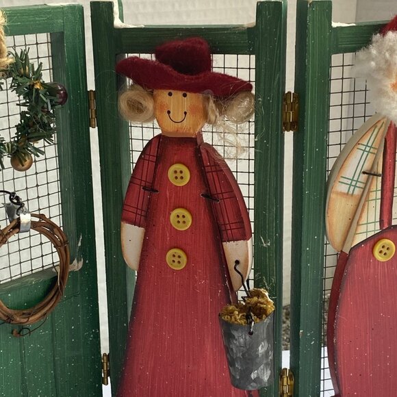 Christmas Themed Decor Wooden Screen Santa Mrs. Claus & Reindeer 15" x 10" - Picture 2 of 8